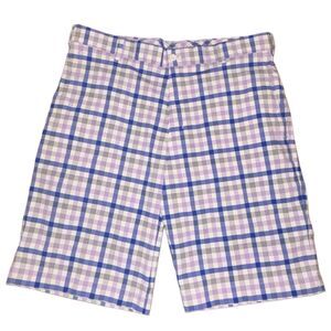 Nike Golf Dri-Fit Shorts Mens Size 34 Stretch Plaid Purple Blue White Athleisure
